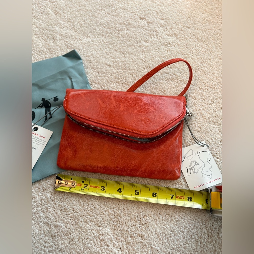 Hobo bags Grenadine Orange Red Leather crossbody clutch. - Picture 2 of 10